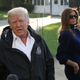 President Donald Trump speaks to the media while flanked by first lady Melania Trump before departing on Marine One from the White House for Puerto RIco on Oct. 3, 2017. (Mark Wilson/Getty Images)
